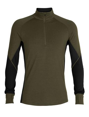 Icebreaker BodyfitZone™ Merino 260 Zone Long Sleeve Half Zip Thermal Top Férfi Base Layers Olivazöld Fekete | HU 1347XYUF